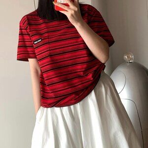 Miu Miu Women's Fashion Casual Red Stripe Top